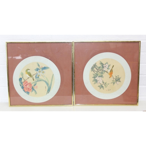 481 - Six assorted Chinese paintings on silk and fabric and an Oriental embroidery, all framed, 20th centu... 