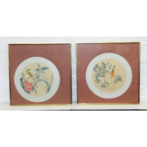 481 - Six assorted Chinese paintings on silk and fabric and an Oriental embroidery, all framed, 20th centu... 