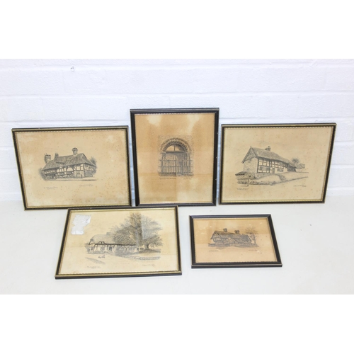 483 - Albert H Knight (20th Century), five original pen and ink drawings of Tudor buildings within Bucks, ... 
