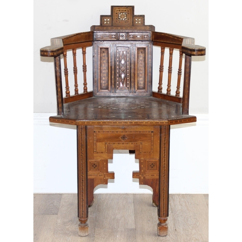 93 - A superb highly decorative Syrian or North African Moorish Mashrabiya style armchair, early to mid 2... 