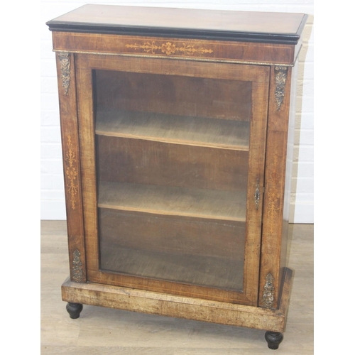 101 - A Victorian walnut and marquetry inlaid pier cabinet or glazed bookcase with gilt metal mounts, two ... 