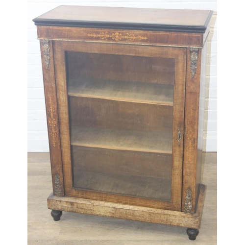 101 - A Victorian walnut and marquetry inlaid pier cabinet or glazed bookcase with gilt metal mounts, two ... 