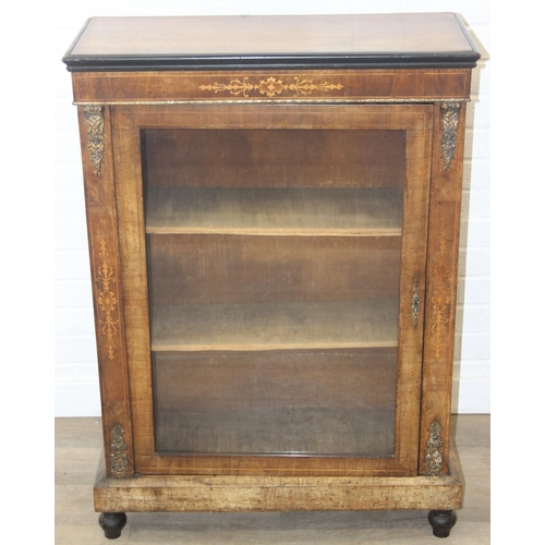 101 - A Victorian walnut and marquetry inlaid pier cabinet or glazed bookcase with gilt metal mounts, two ... 
