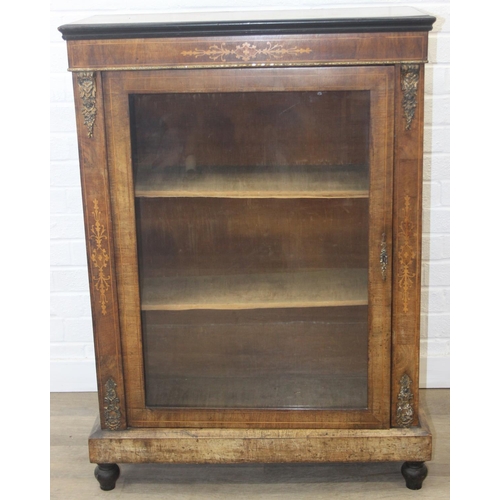 101 - A Victorian walnut and marquetry inlaid pier cabinet or glazed bookcase with gilt metal mounts, two ... 