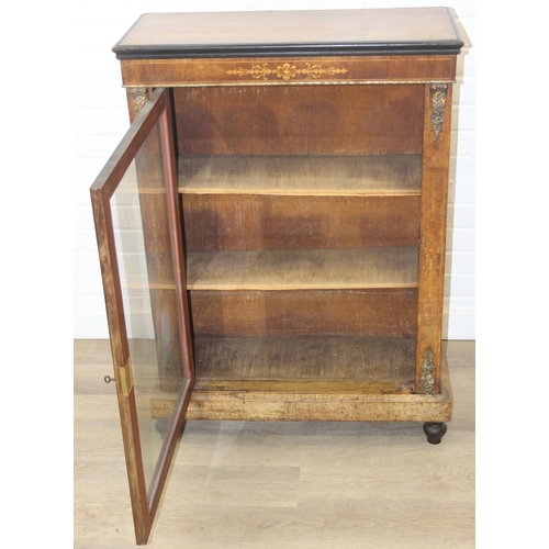 101 - A Victorian walnut and marquetry inlaid pier cabinet or glazed bookcase with gilt metal mounts, two ... 