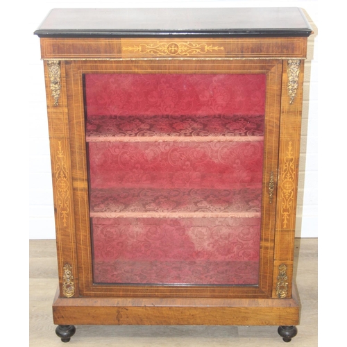 100 - A Victorian walnut and marquetry inlaid pier cabinet or glazed bookcase with gilt metal mounts, two ... 