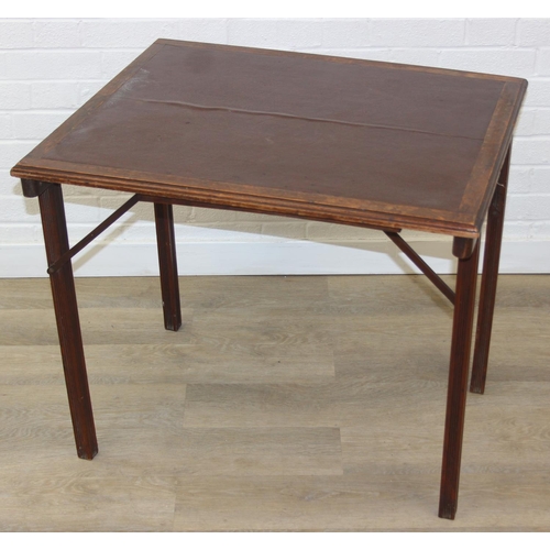 47 - Vintage 'Mudie's Squeezer Card Table' folding games table with brown faux leather playing surface, 7... 