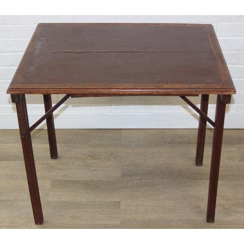 47 - Vintage 'Mudie's Squeezer Card Table' folding games table with brown faux leather playing surface, 7... 