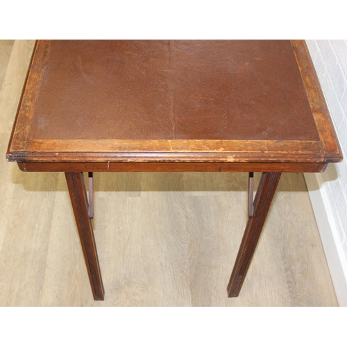 47 - Vintage 'Mudie's Squeezer Card Table' folding games table with brown faux leather playing surface, 7... 