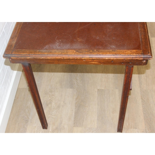 47 - Vintage 'Mudie's Squeezer Card Table' folding games table with brown faux leather playing surface, 7... 