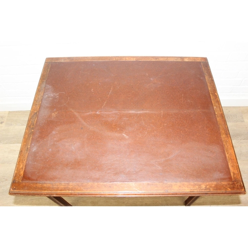 47 - Vintage 'Mudie's Squeezer Card Table' folding games table with brown faux leather playing surface, 7... 