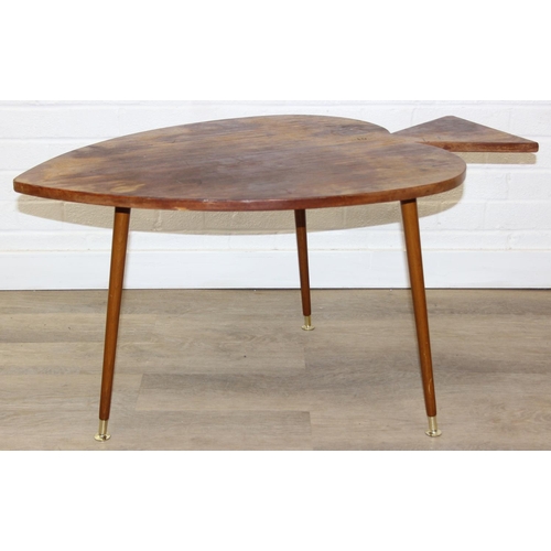 99 - Retro tripod side table formed as the ace of spades, teak effect, 92cm x 60cm x 48cm