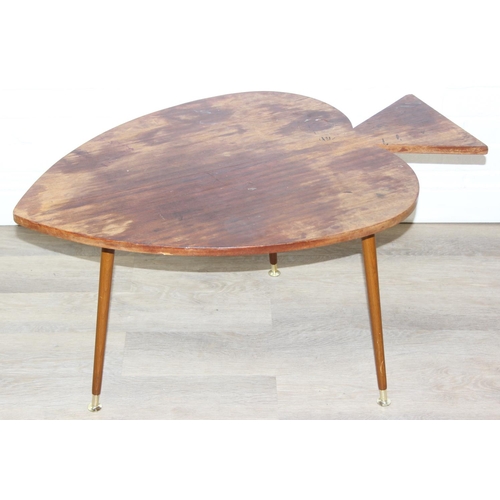 99 - Retro tripod side table formed as the ace of spades, teak effect, 92cm x 60cm x 48cm