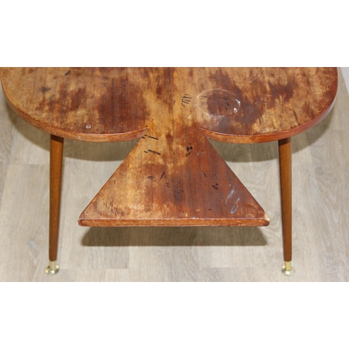 99 - Retro tripod side table formed as the ace of spades, teak effect, 92cm x 60cm x 48cm