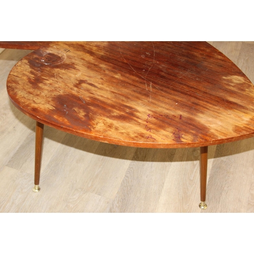 99 - Retro tripod side table formed as the ace of spades, teak effect, 92cm x 60cm x 48cm