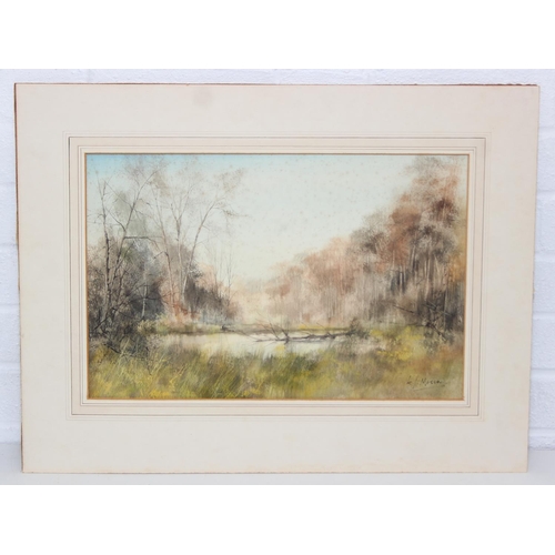 Ken Messer (British 1931-2018), watercolour of a winter woodland scene ...