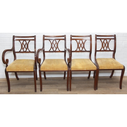 85 - A set of four Regency style mahogany chairs by Abel's International, the carvers 55cm wide x 87cm ta... 