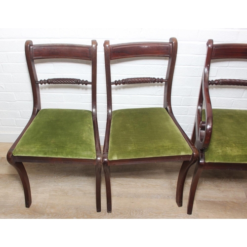 36 - Set of Regency period mahogany dining chairs comprising a set of six plus matching carver, rope twis... 