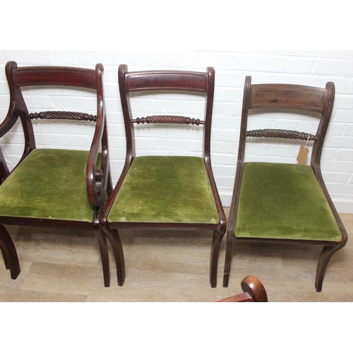 36 - Set of Regency period mahogany dining chairs comprising a set of six plus matching carver, rope twis... 