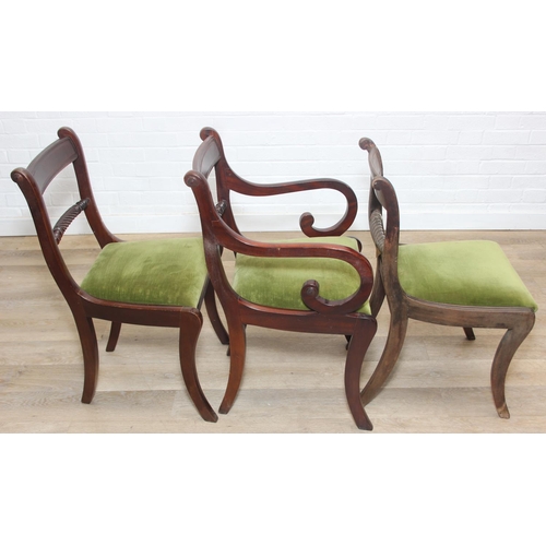 36 - Set of Regency period mahogany dining chairs comprising a set of six plus matching carver, rope twis... 