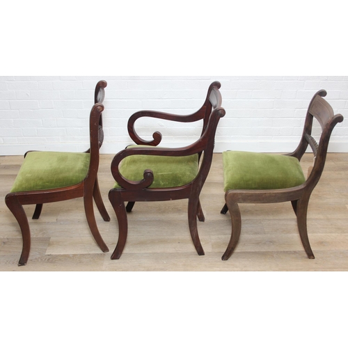 36 - Set of Regency period mahogany dining chairs comprising a set of six plus matching carver, rope twis... 