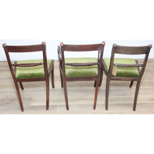 36 - Set of Regency period mahogany dining chairs comprising a set of six plus matching carver, rope twis... 