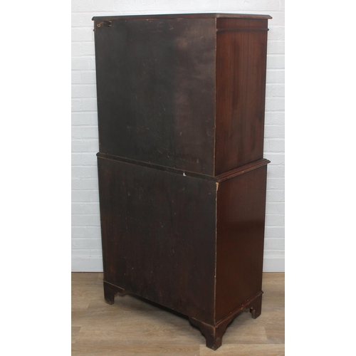 115 - Vintage mahogany cocktail cabinet with glass topped serving slide and drawer between two cupboards, ... 