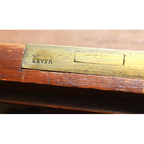 59 - An Edwardian three part desk with inset dark leather top and castors, brass fittings, 106cm x 55cm x... 