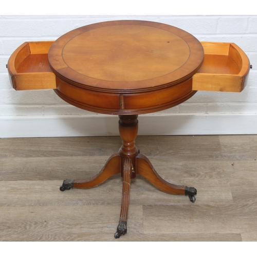 97 - An antique style drum table with round splayed legs, 49cm in diameter x 58cm tall