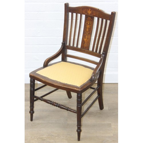 81 - A pair of Victorian mahogany side or bedroom chairs with later floral upholstery, each 82cm tall and... 