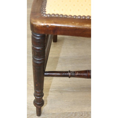 81 - A pair of Victorian mahogany side or bedroom chairs with later floral upholstery, each 82cm tall and... 