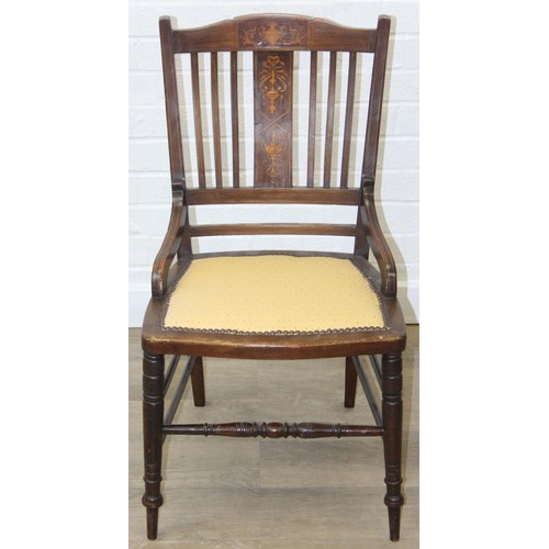 81 - A pair of Victorian mahogany side or bedroom chairs with later floral upholstery, each 82cm tall and... 
