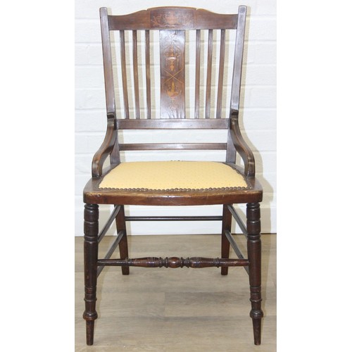 81 - A pair of Victorian mahogany side or bedroom chairs with later floral upholstery, each 82cm tall and... 