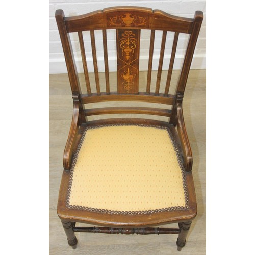 81 - A pair of Victorian mahogany side or bedroom chairs with later floral upholstery, each 82cm tall and... 