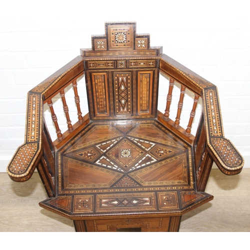 93 - A superb highly decorative Syrian or North African Moorish Mashrabiya style armchair, early to mid 2... 