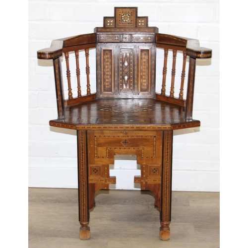 93 - A superb highly decorative Syrian or North African Moorish Mashrabiya style armchair, early to mid 2... 