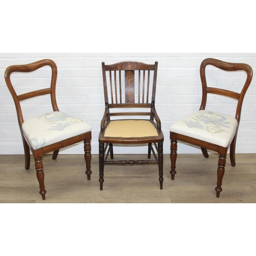 81 - A pair of Victorian mahogany side or bedroom chairs with later floral upholstery, each 82cm tall and... 