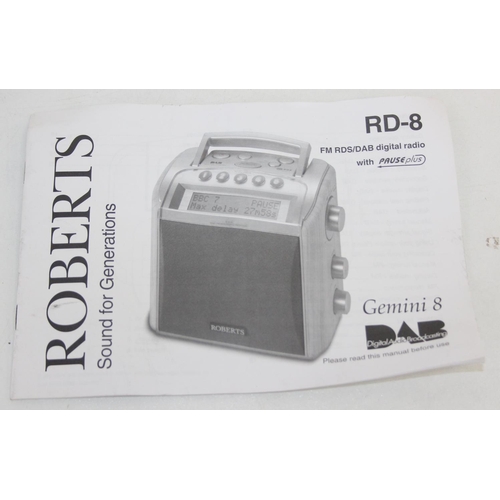 Roberts RD-8 digital radio with instructions and power cable