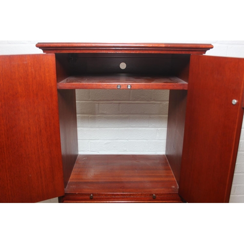 25 - A Bel Furniture Limited flame mahogany and satinwood inlaid 'chest-on-stand' music cabinet, moulded ... 