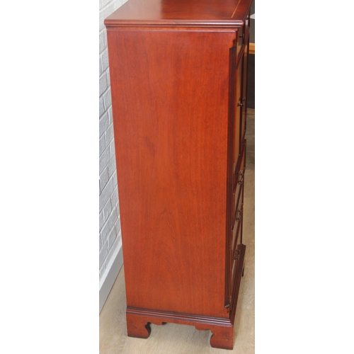 25 - A Bel Furniture Limited flame mahogany and satinwood inlaid 'chest-on-stand' music cabinet, moulded ... 