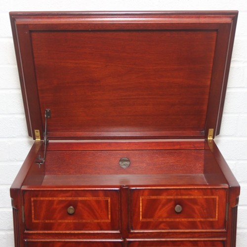 25 - A Bel Furniture Limited flame mahogany and satinwood inlaid 'chest-on-stand' music cabinet, moulded ... 