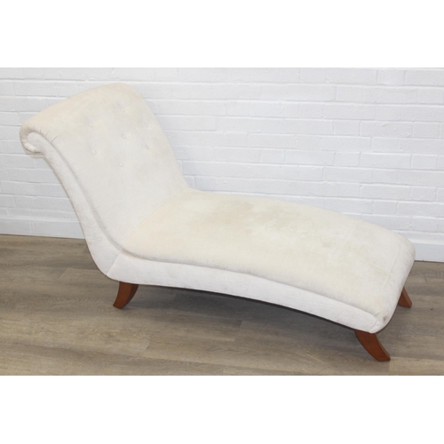 194 - Modern Chaises Longue with white button upholstery and wooden legs, 148cm x 64cm x 82cm...