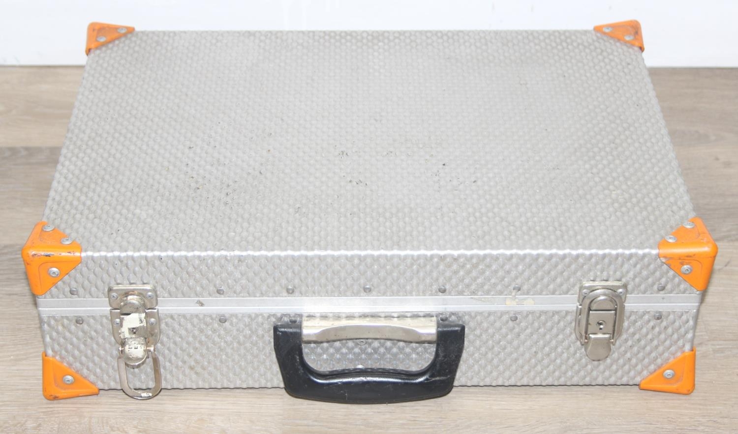Four assorted vintage aluminium hard shell cases, the largest 72cm x ...