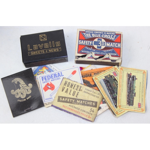 528A - Advertising - Phillumeny - two vintage tins containing antique and later matchbox advertising covers... 