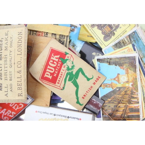 528A - Advertising - Phillumeny - two vintage tins containing antique and later matchbox advertising covers... 