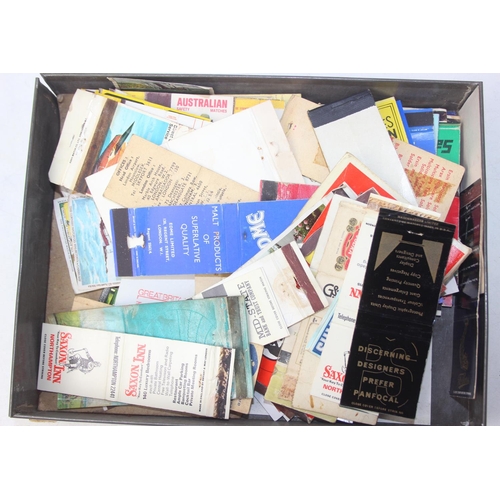 528A - Advertising - Phillumeny - two vintage tins containing antique and later matchbox advertising covers... 