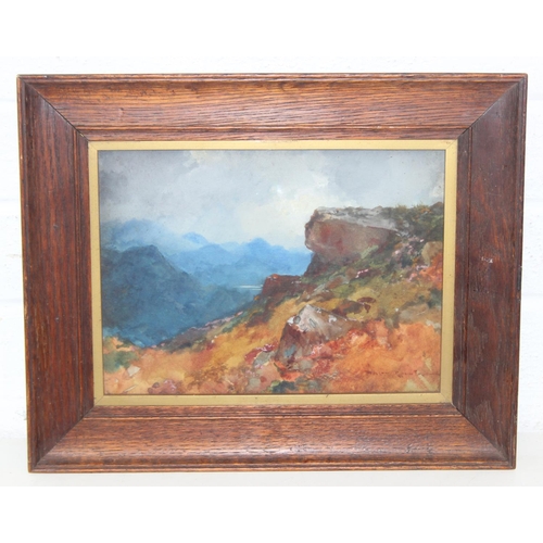 438 - An antique watercolour depicting a rugged landscape, indistinctly signed lower right and labelled ve... 