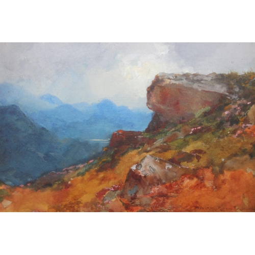 438 - An antique watercolour depicting a rugged landscape, indistinctly signed lower right and labelled ve... 