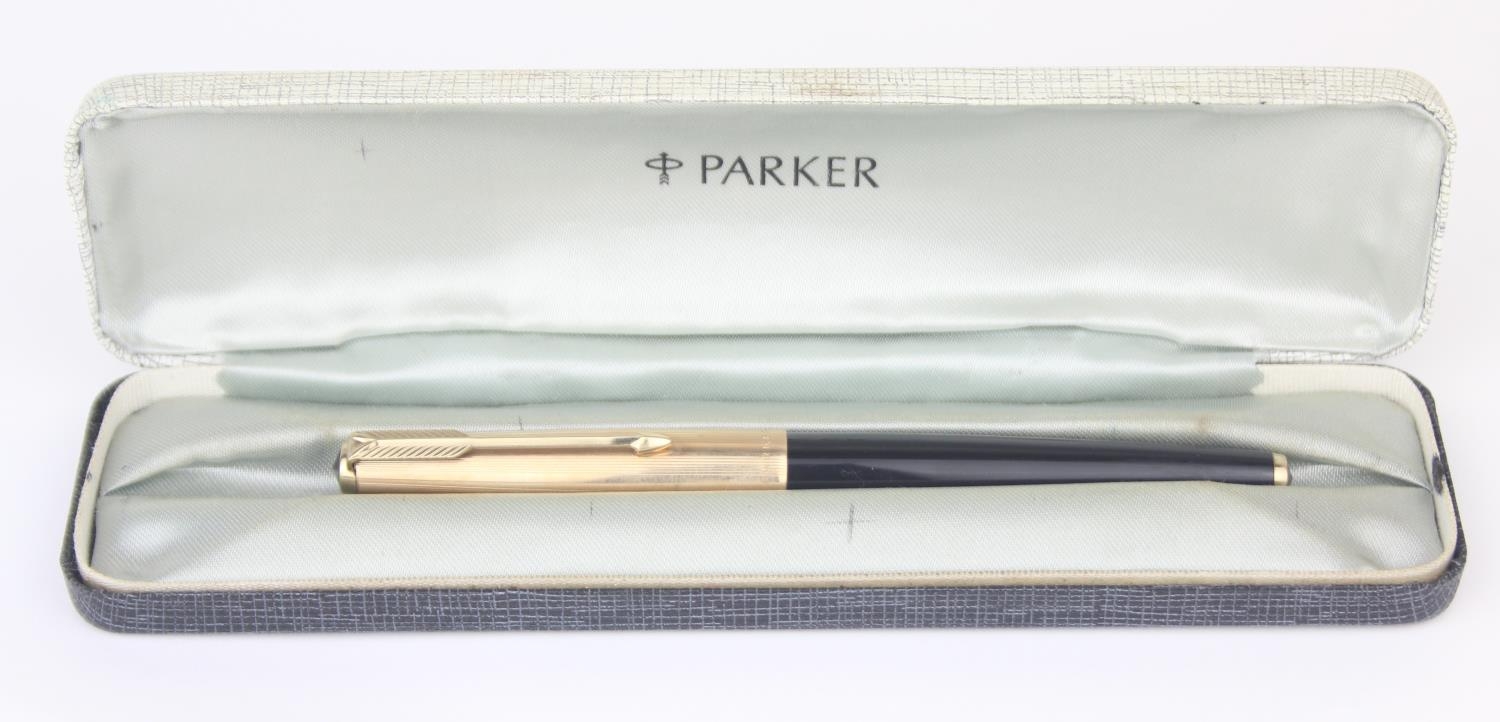 A vintage Parker 61 fountain pen in case with gold plated cap, with ...