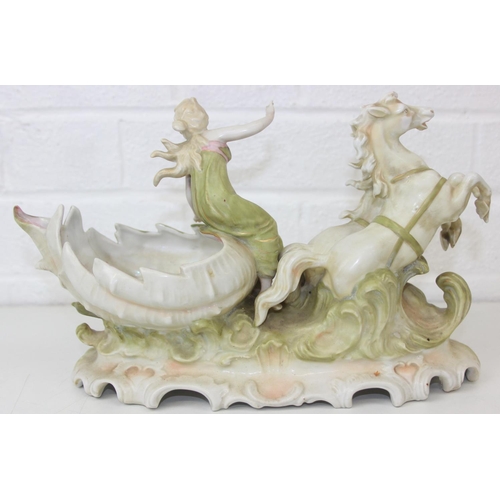 1608 - Three assorted antique porcelain figures, to inc a woman with horses and two figurines, all likely C...